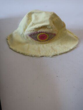 NWT Womens Romi Basha Yellow Canvas Bucket Hat W/Evil Eye